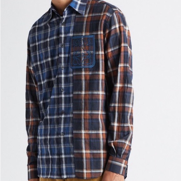 Loewe Tops - Loewe anagram plaid button down shirt
